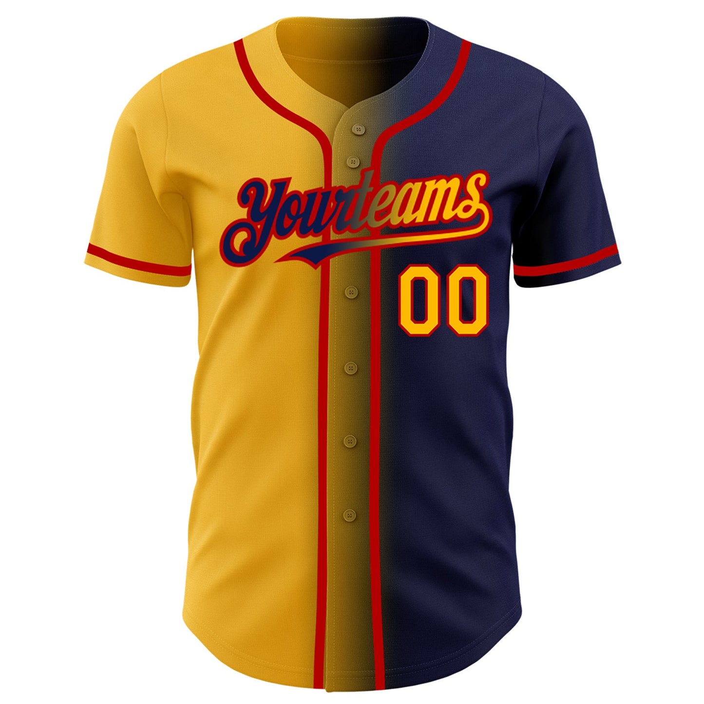 Custom Navy Gold-Red Authentic Gradient Fashion Baseball Jersey view 2
