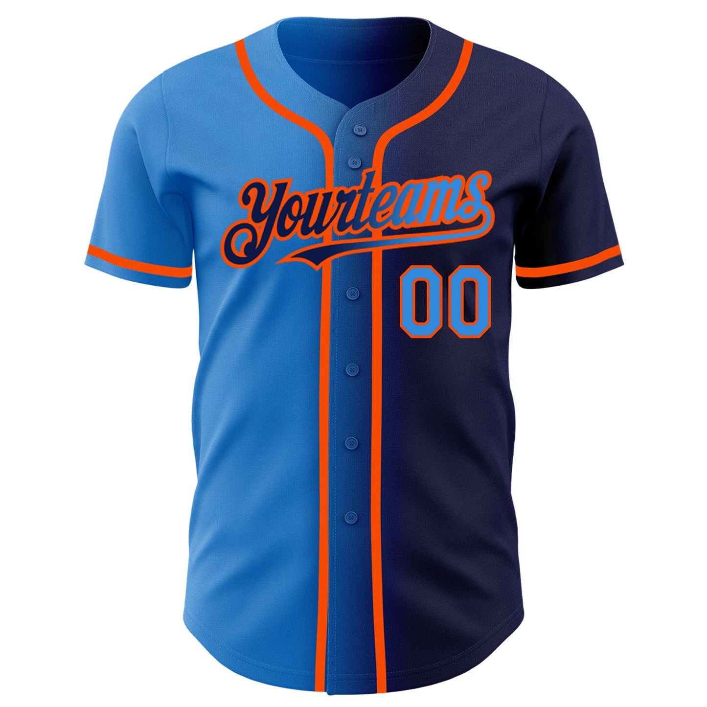 Custom Navy Electric Blue-Orange Authentic Gradient Fashion Baseball Jersey view 2