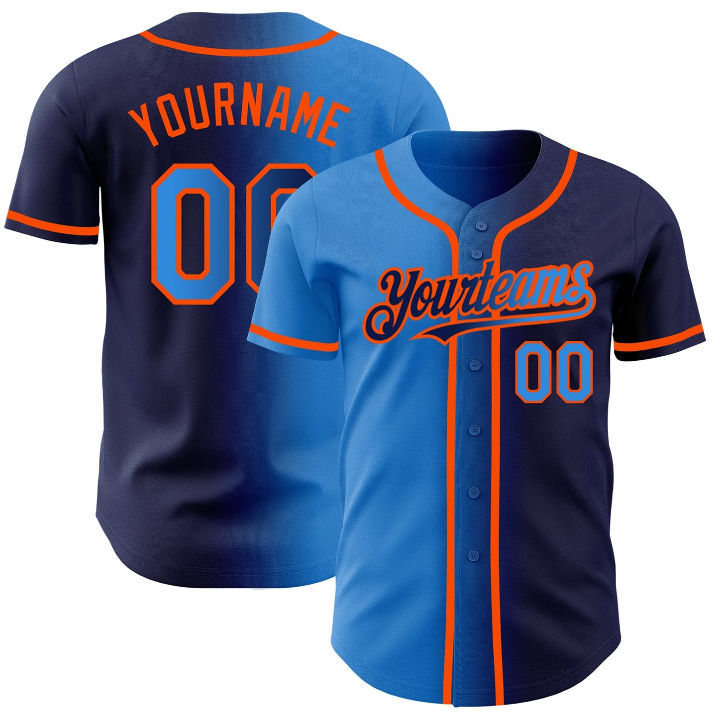 Custom Navy Electric Blue-Orange Authentic Gradient Fashion Baseball Jersey - Main View