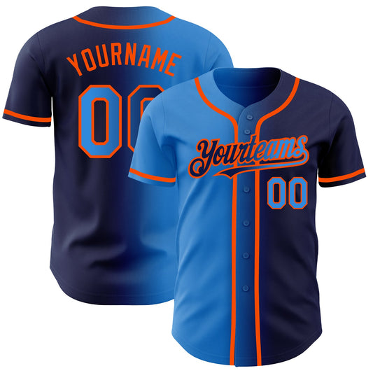 Custom Navy Electric Blue-Orange Authentic Gradient Fashion Baseball Jersey - Main View