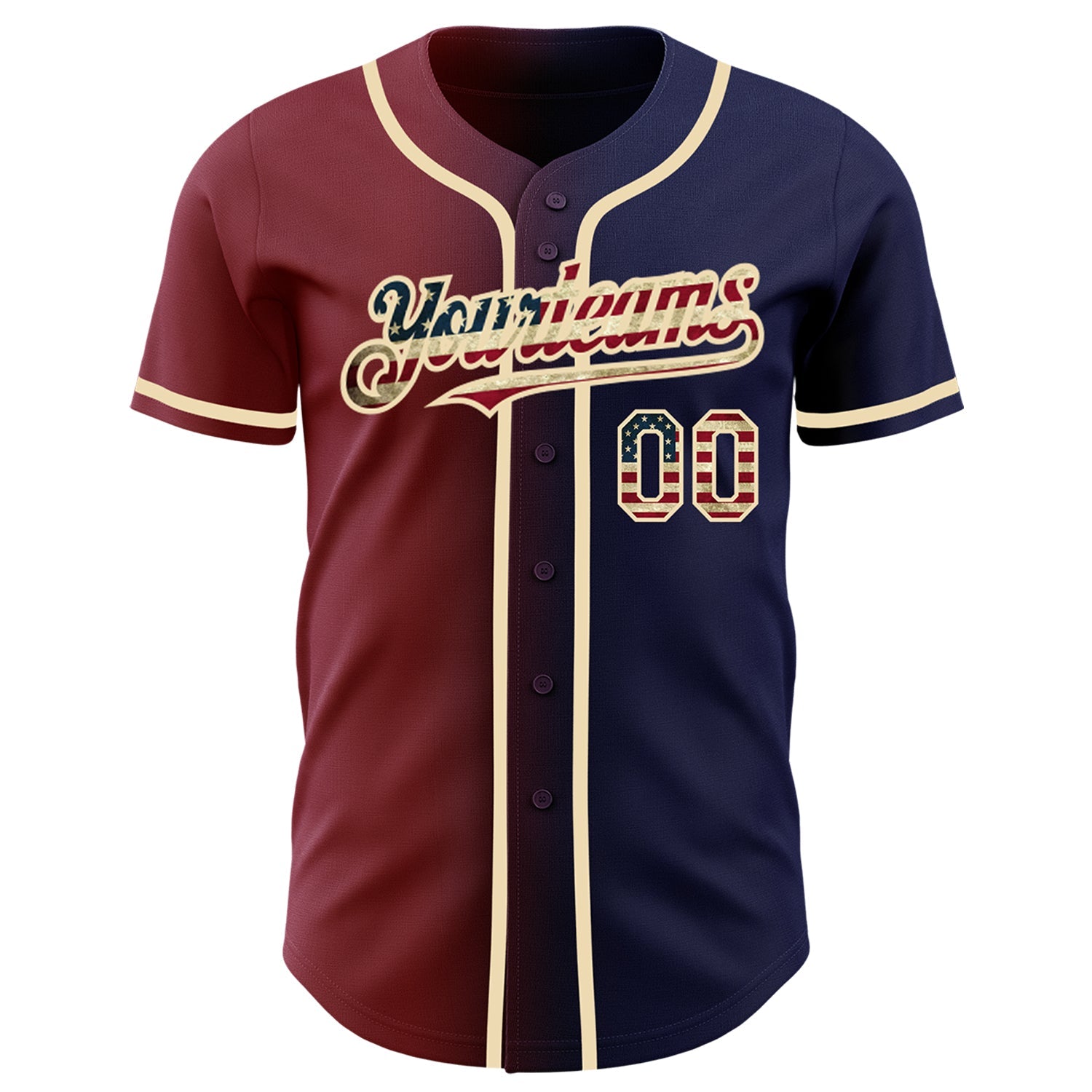 Custom Navy Vintage USA Flag Maroon-City Cream Authentic Gradient Fashion Baseball Jersey view 2