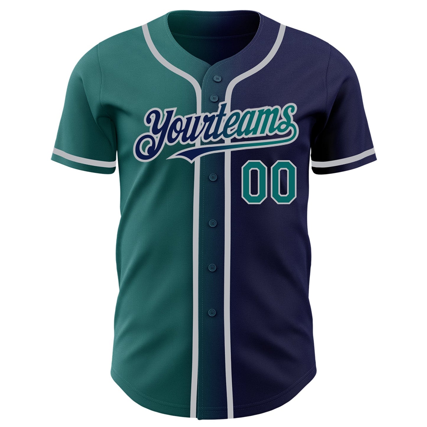 Custom Navy Teal-Gray Authentic Gradient Fashion Baseball Jersey view 2