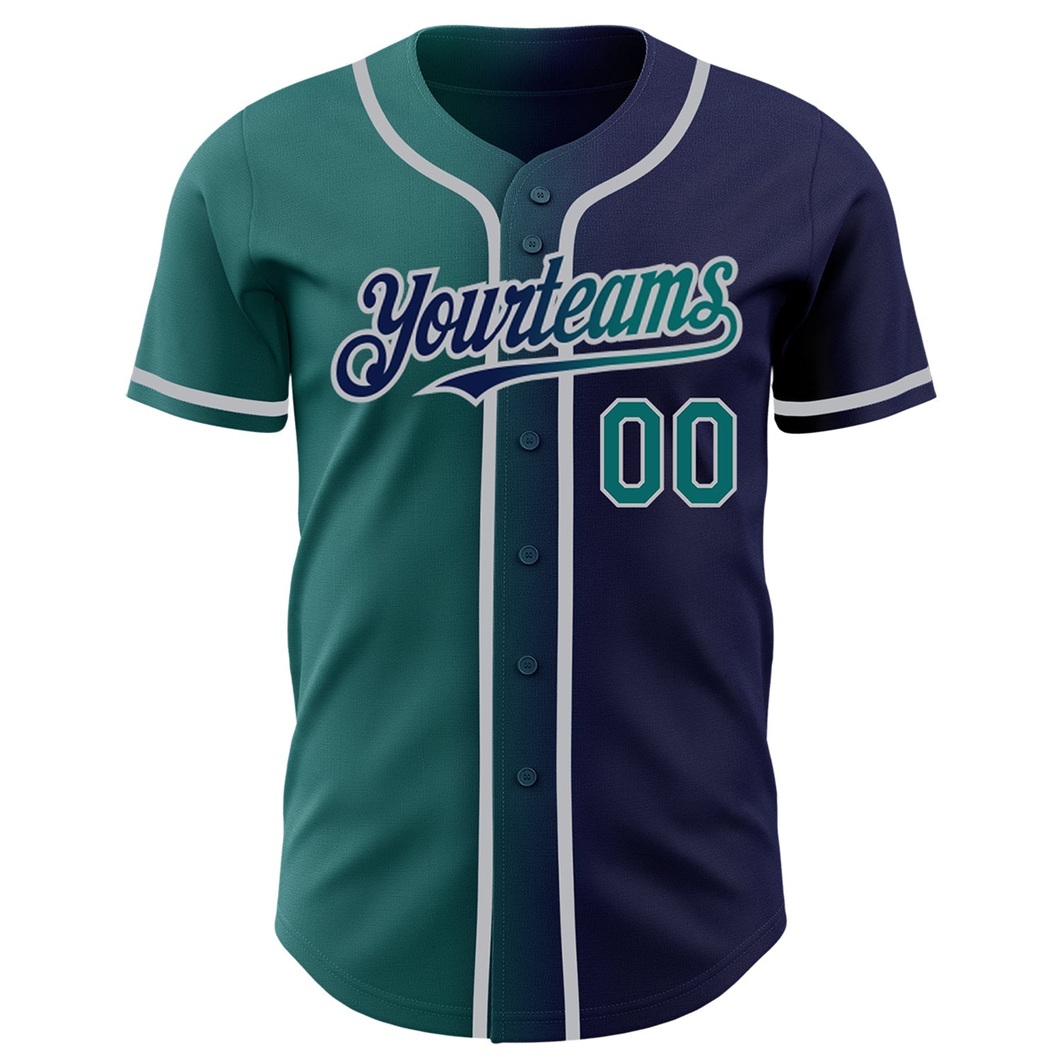 Custom Navy Teal-Gray Authentic Gradient Fashion Baseball Jersey view 2