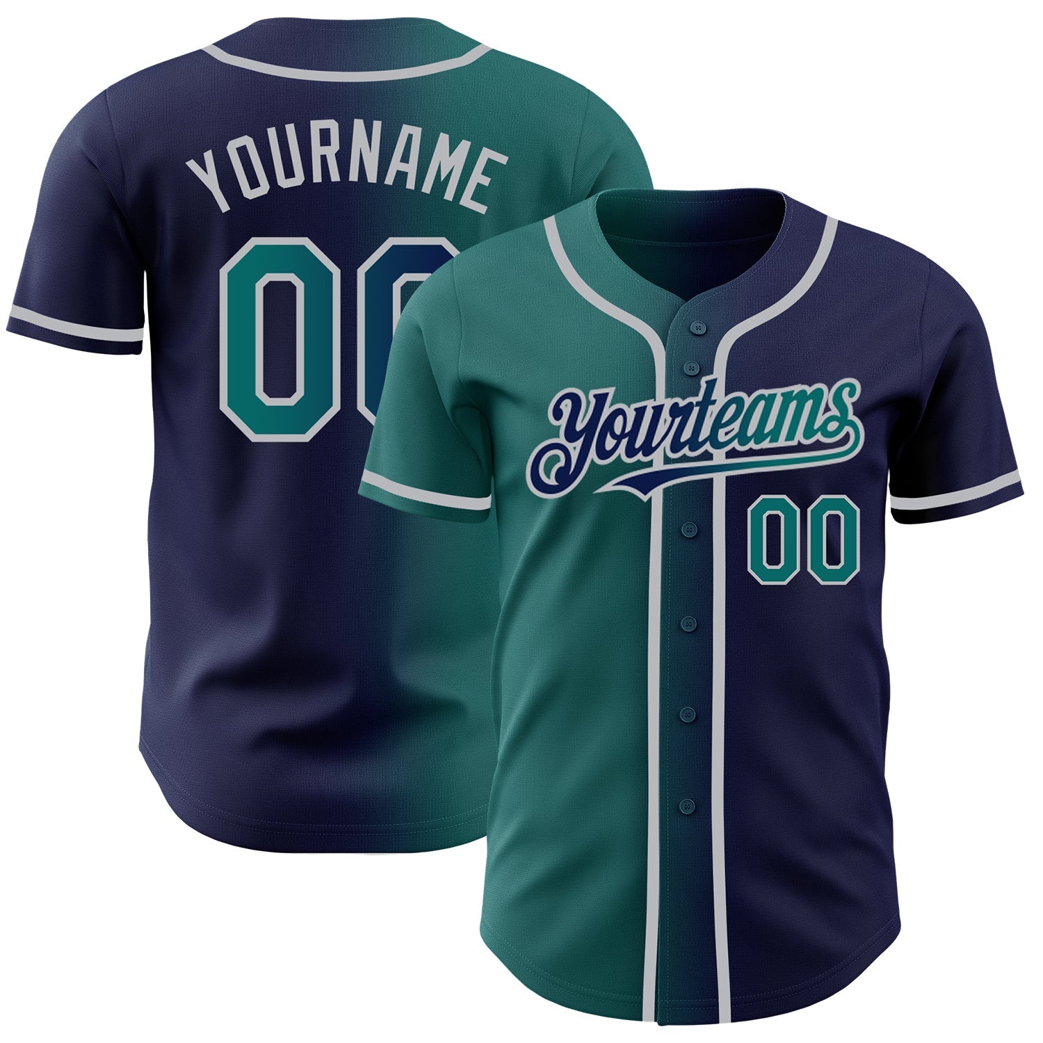 Custom Navy Teal-Gray Authentic Gradient Fashion Baseball Jersey - Main View