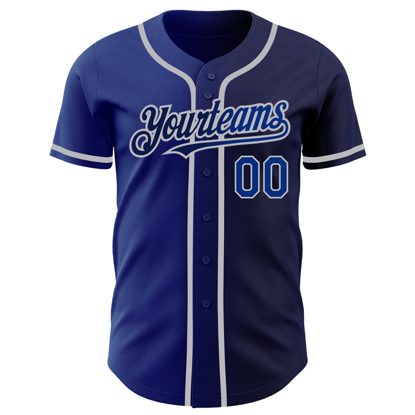 Custom Navy Royal-Gray Authentic Gradient Fashion Baseball Jersey view 2