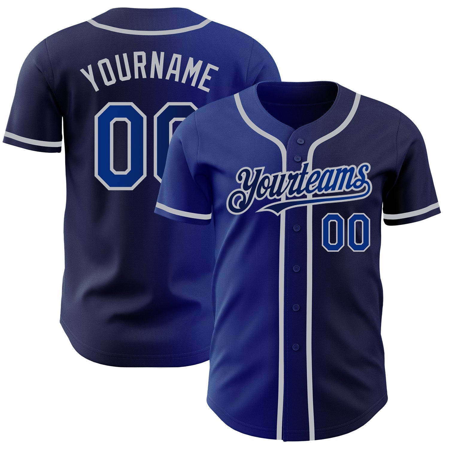 Custom Navy Royal-Gray Authentic Gradient Fashion Baseball Jersey - Main View