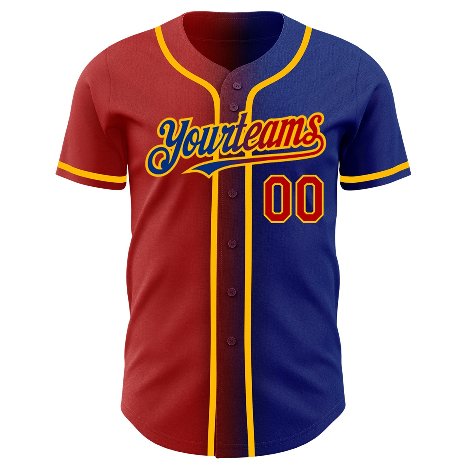 Custom Royal Red-Gold Authentic Gradient Fashion Baseball Jersey view 2
