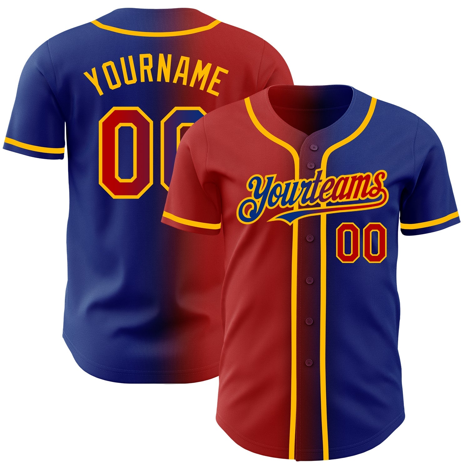 Custom Royal Red-Gold Authentic Gradient Fashion Baseball Jersey - Main View