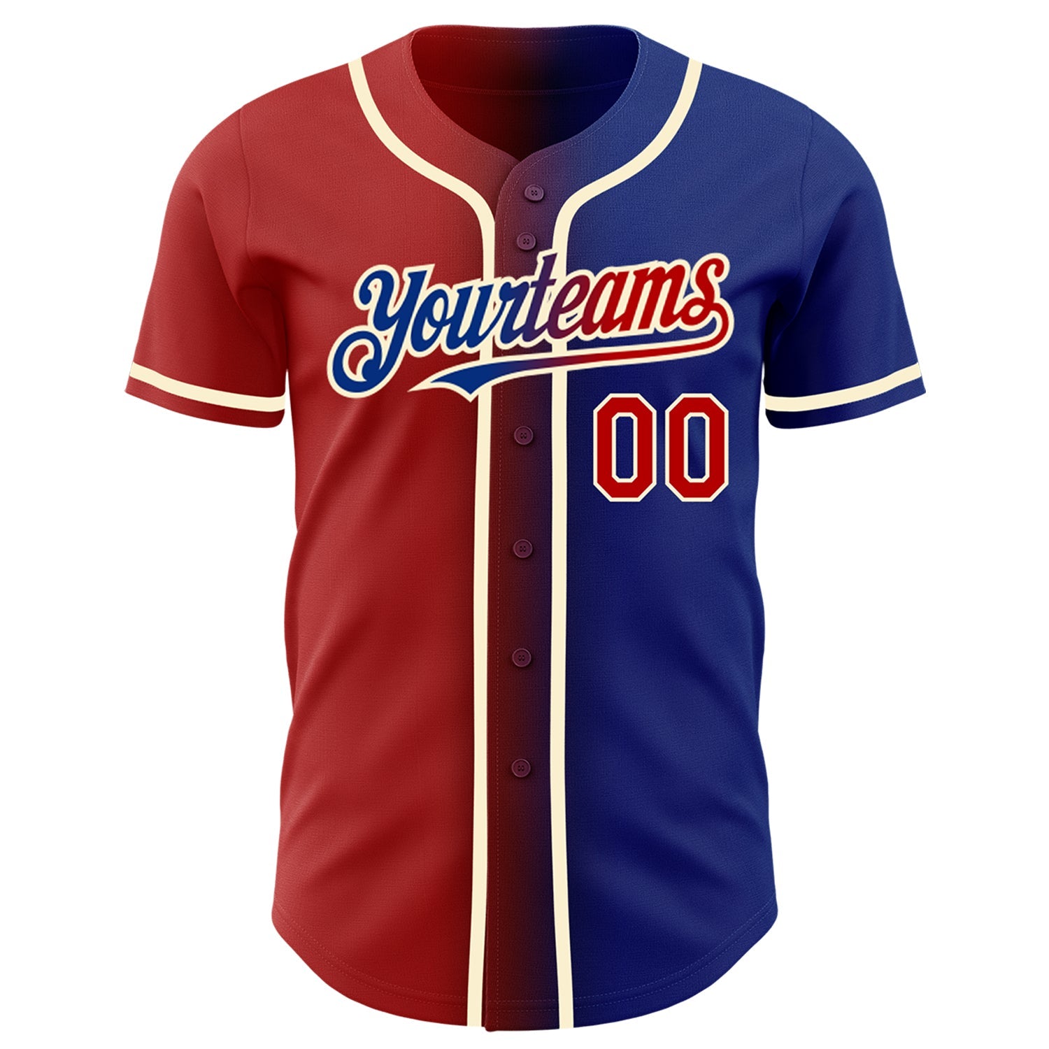 Custom Royal Red-Cream Authentic Gradient Fashion Baseball Jersey view 2