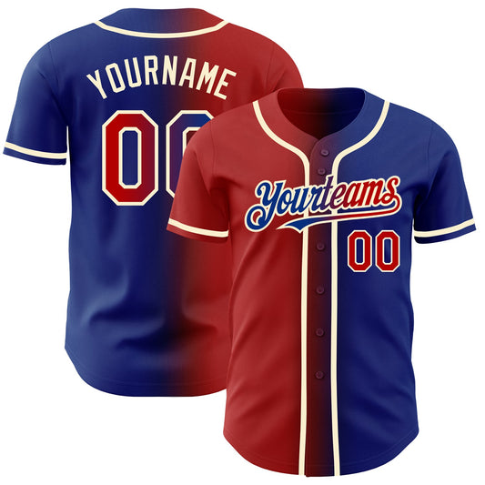 Custom Royal Red-Cream Authentic Gradient Fashion Baseball Jersey - Main View