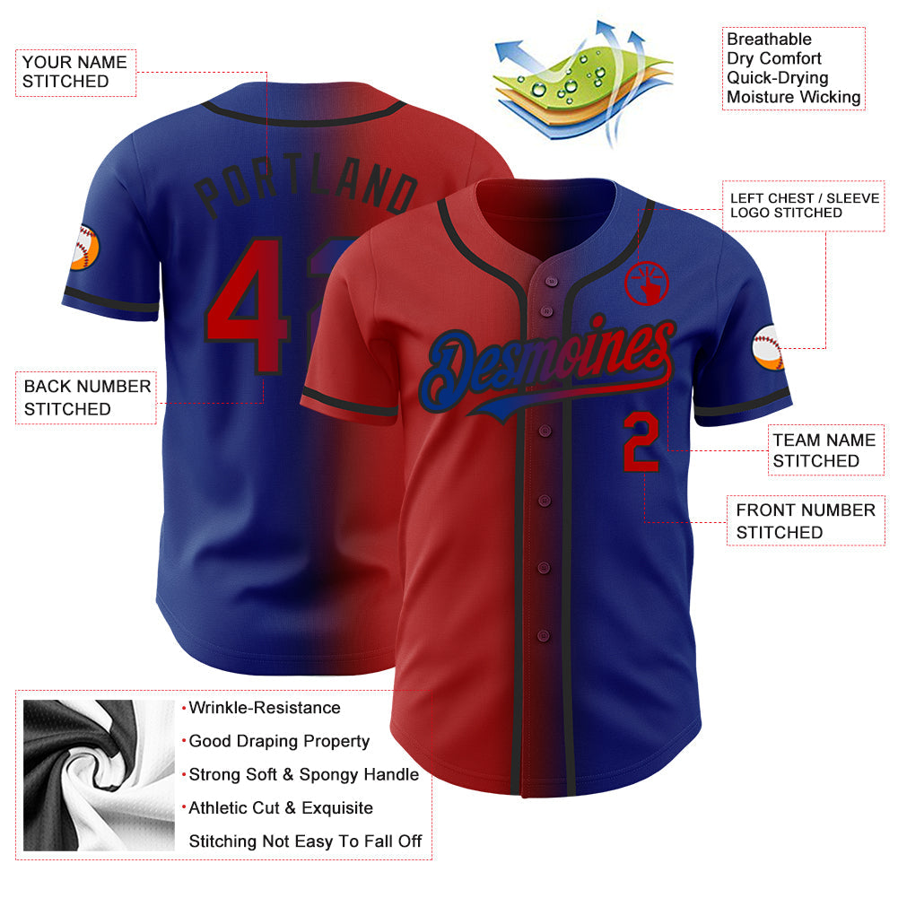 Custom Royal Red-Black Authentic Gradient Fashion Baseball Jersey view 3