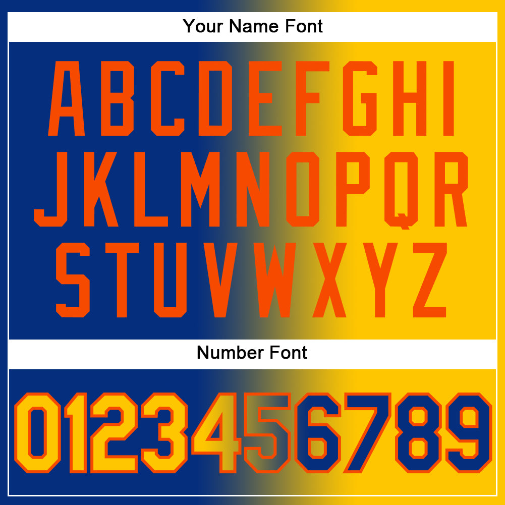 Custom Royal Yellow-Orange Authentic Gradient Fashion Baseball Jersey view 5