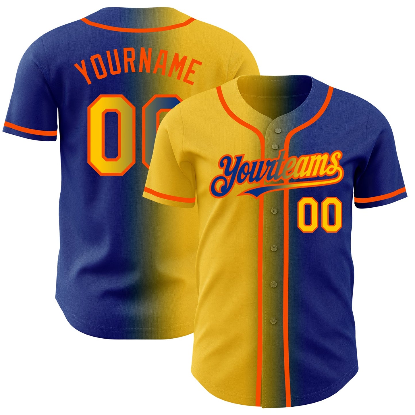 Custom Royal Yellow-Orange Authentic Gradient Fashion Baseball Jersey - Main View