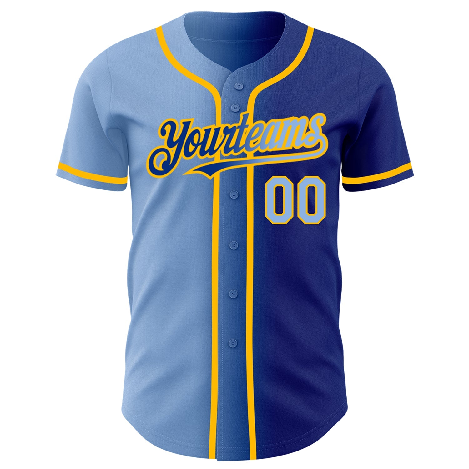 Custom Royal Light Blue-Gold Authentic Gradient Fashion Baseball Jersey view 2