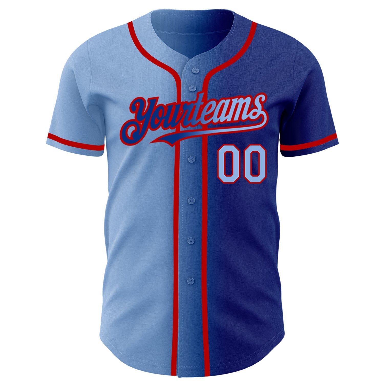 Custom Royal Light Blue-Red Authentic Gradient Fashion Baseball Jersey view 2