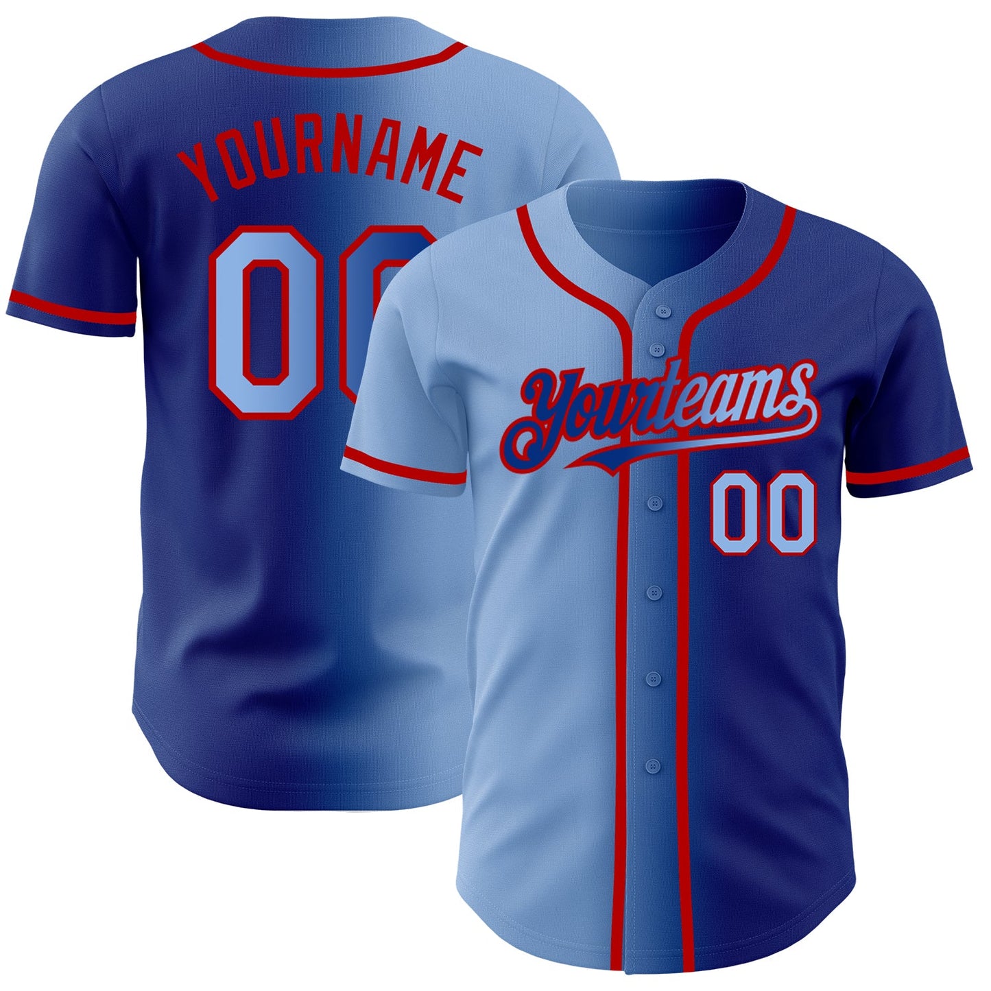 Custom Royal Light Blue-Red Authentic Gradient Fashion Baseball Jersey - Main View