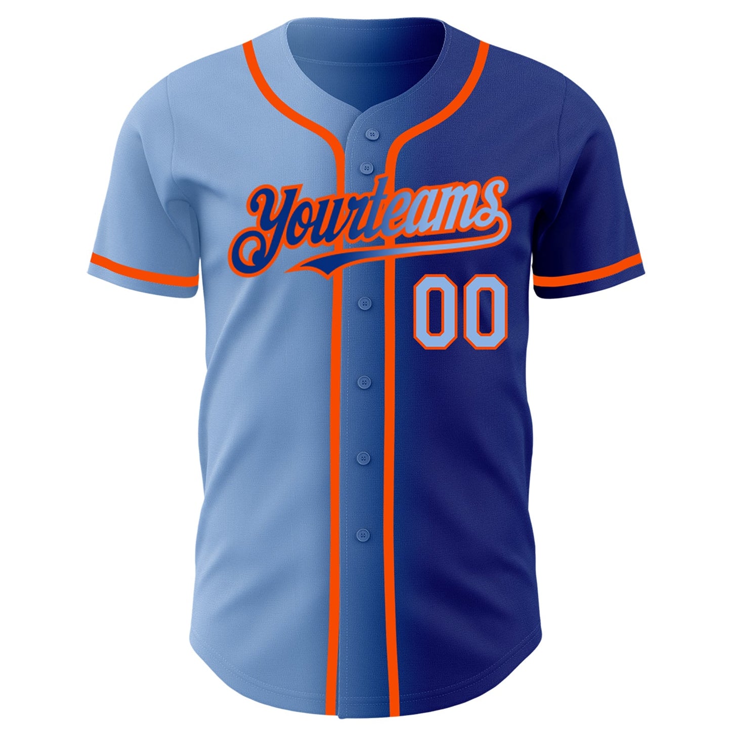 Custom Royal Light Blue-Orange Authentic Gradient Fashion Baseball Jersey view 2