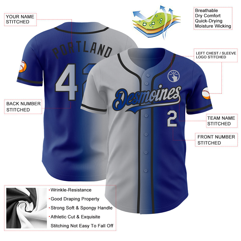 Custom Royal Gray-Black Authentic Gradient Fashion Baseball Jersey view 3