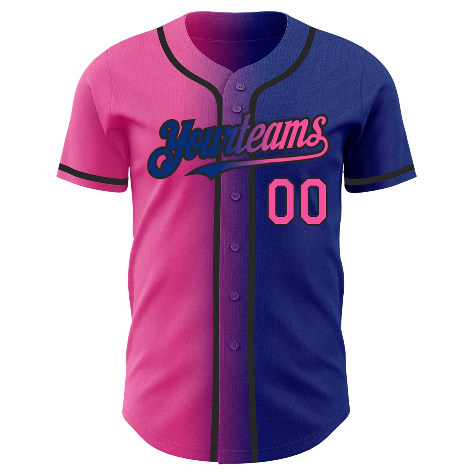 Custom Royal Pink-Black Authentic Gradient Fashion Baseball Jersey view 2