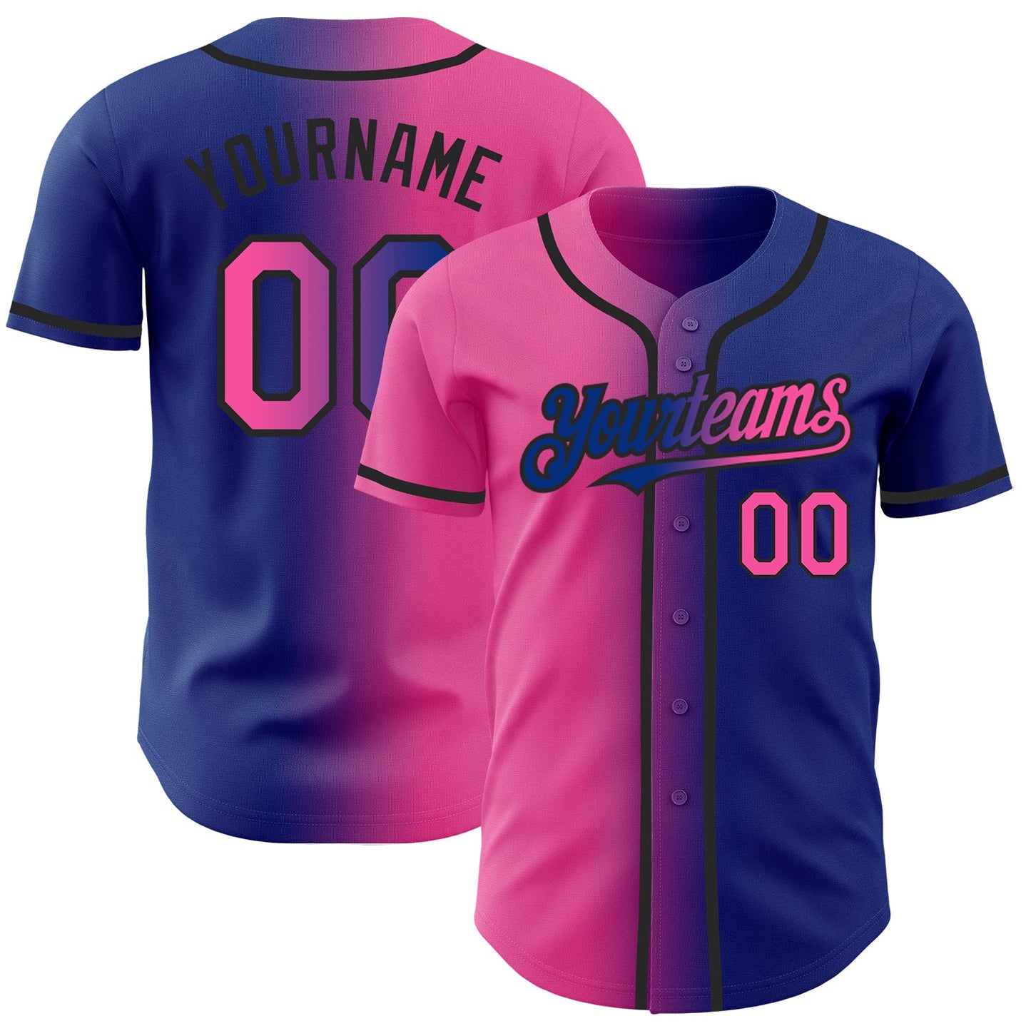 Custom Royal Pink-Black Authentic Gradient Fashion Baseball Jersey - Main View