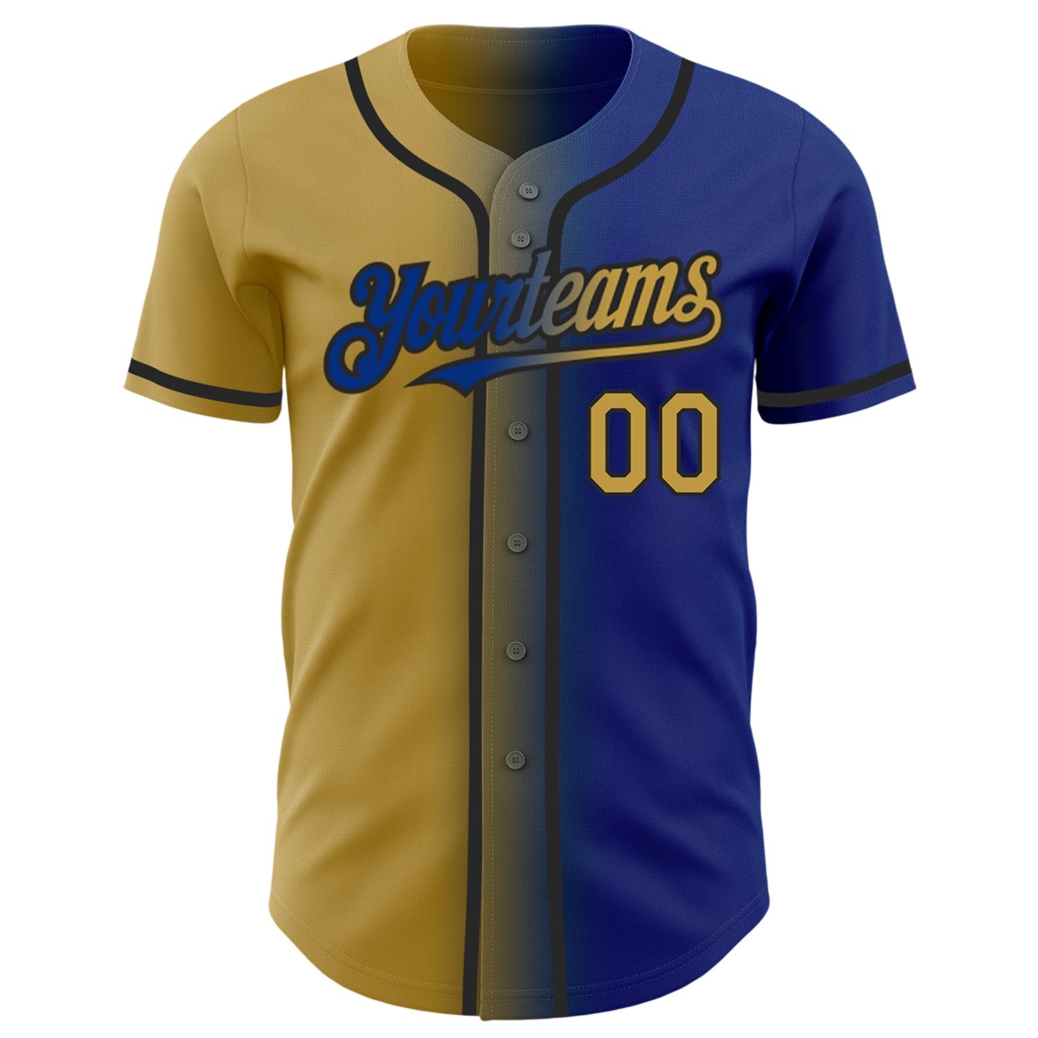 Custom Royal Old Gold-Black Authentic Gradient Fashion Baseball Jersey view 2