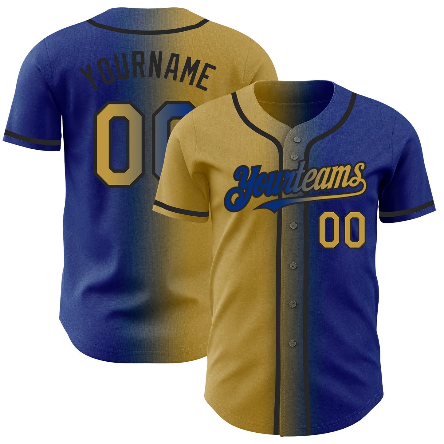 Custom Royal Old Gold-Black Authentic Gradient Fashion Baseball Jersey - Main View