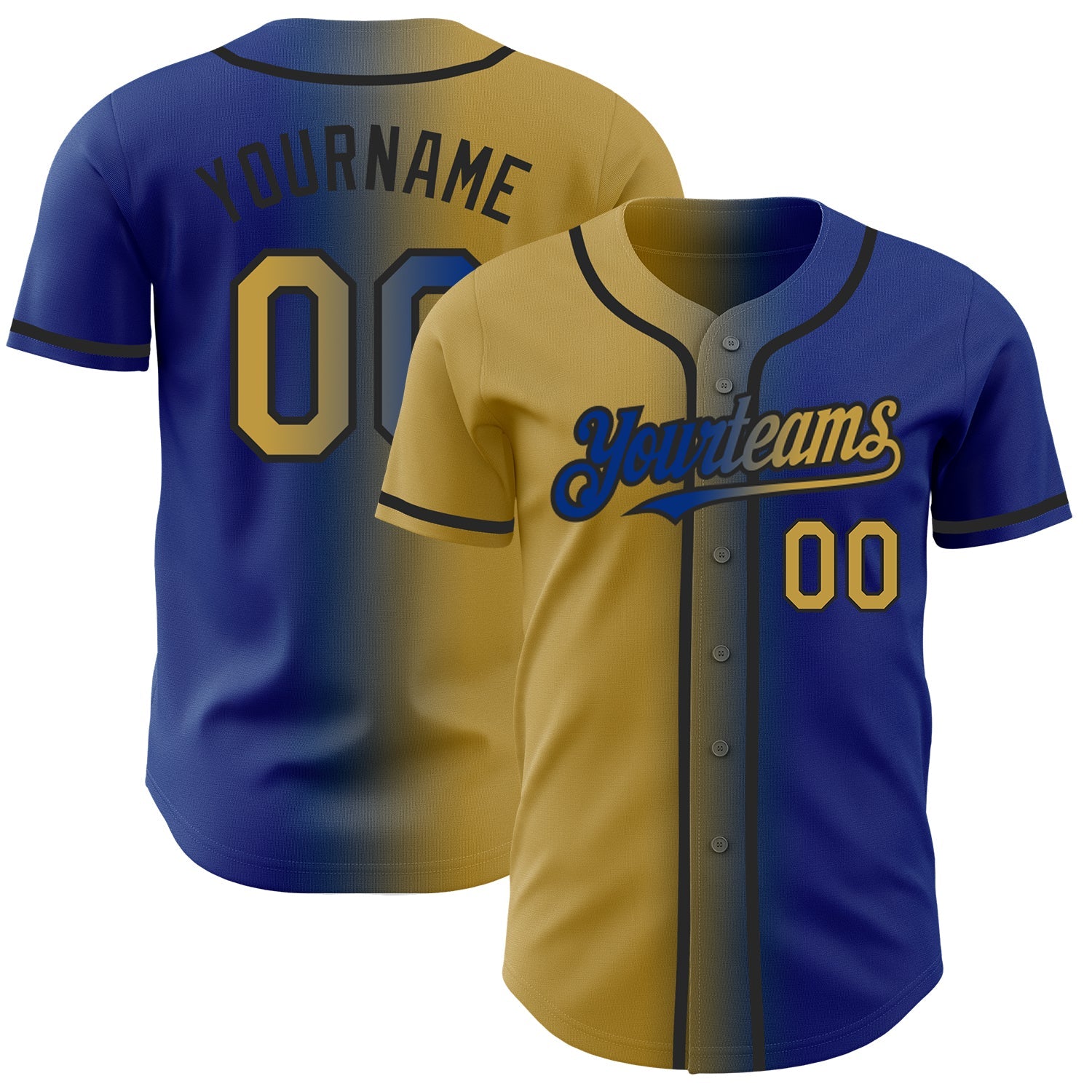 Custom Royal Old Gold-Black Authentic Gradient Fashion Baseball Jersey - Main View