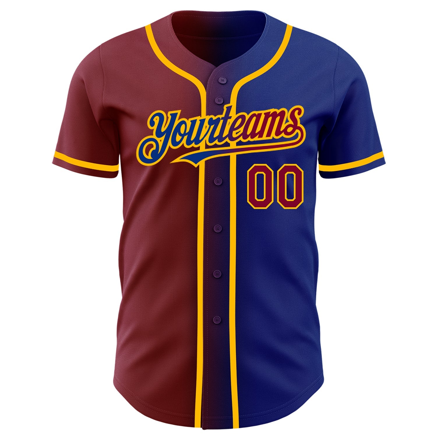 Custom Royal Maroon-Gold Authentic Gradient Fashion Baseball Jersey view 2