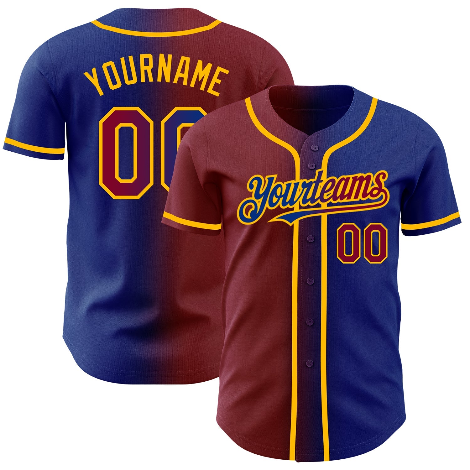 Custom Royal Maroon-Gold Authentic Gradient Fashion Baseball Jersey - Main View