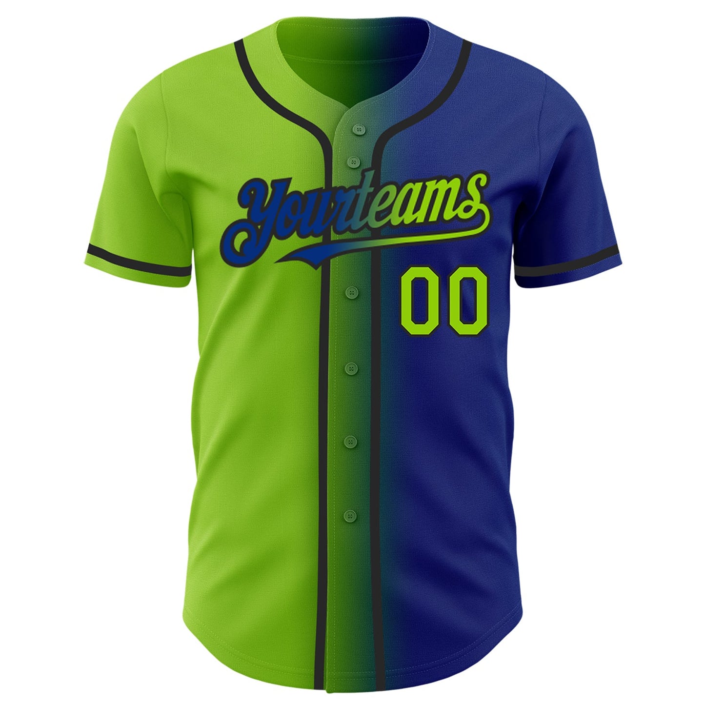 Custom Royal Neon Green-Black Authentic Gradient Fashion Baseball Jersey view 2
