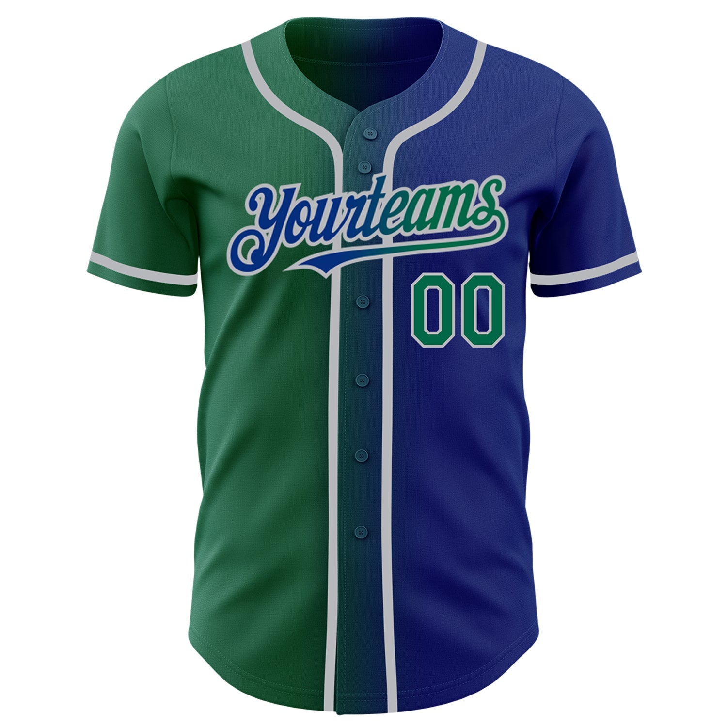 Custom Royal Kelly Green-Gray Authentic Gradient Fashion Baseball Jersey view 3