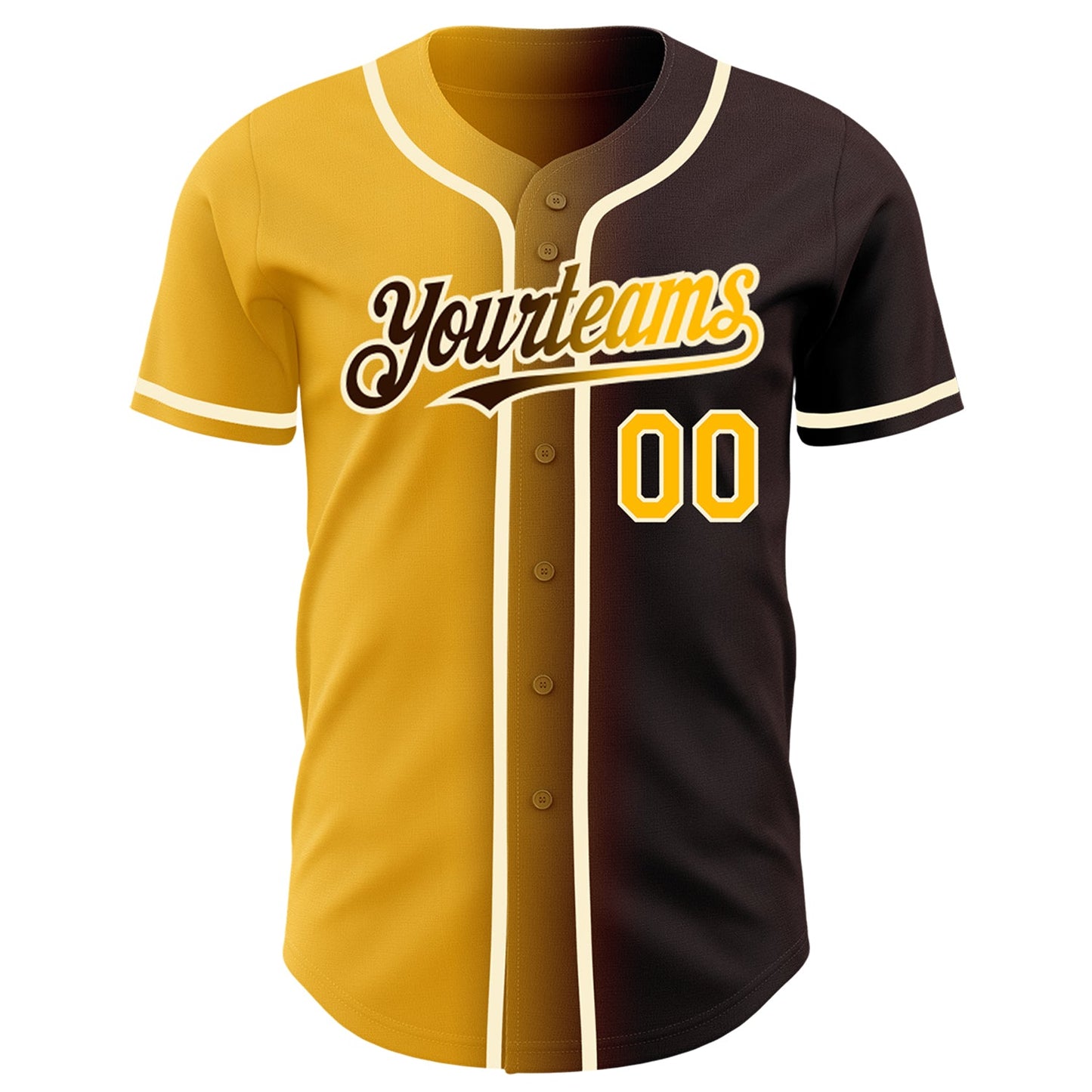 Custom Brown Gold-Cream Authentic Gradient Fashion Baseball Jersey view 2