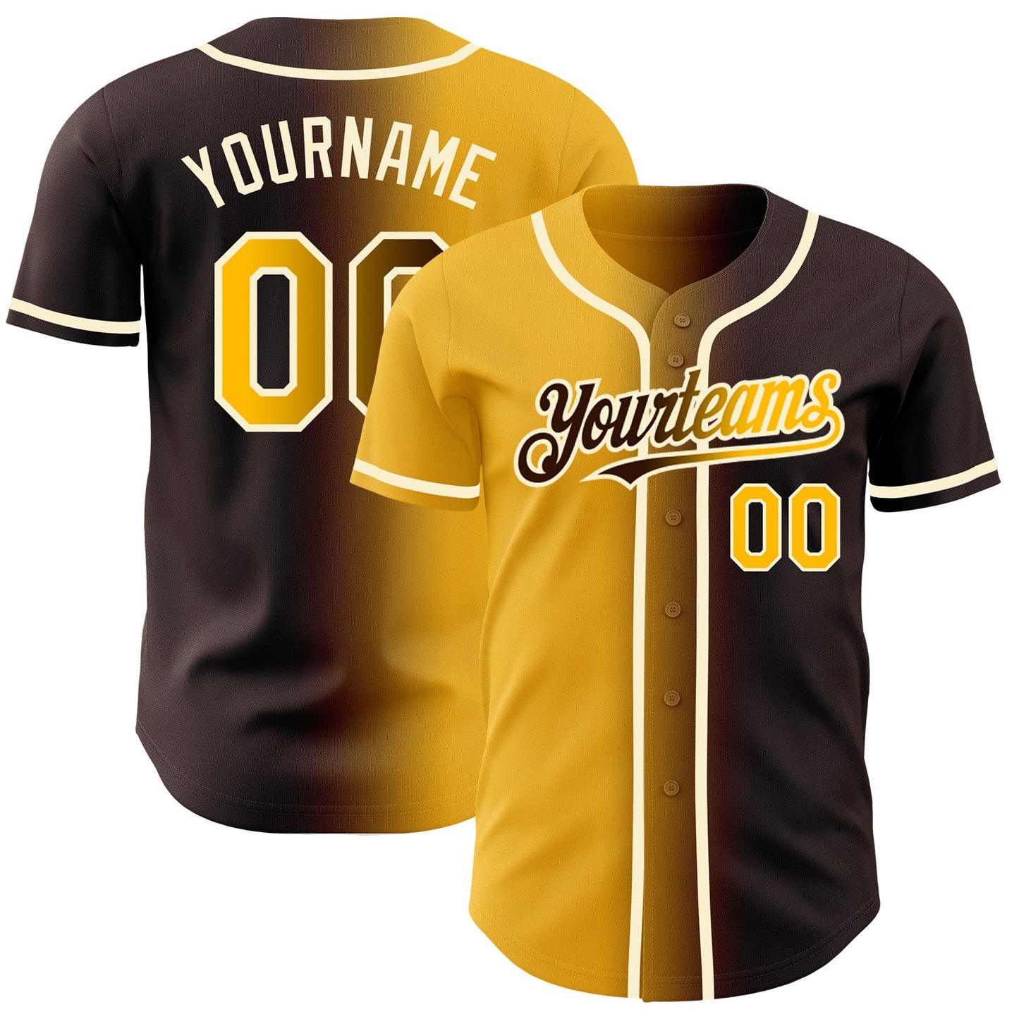 Custom Brown Gold-Cream Authentic Gradient Fashion Baseball Jersey - Main View