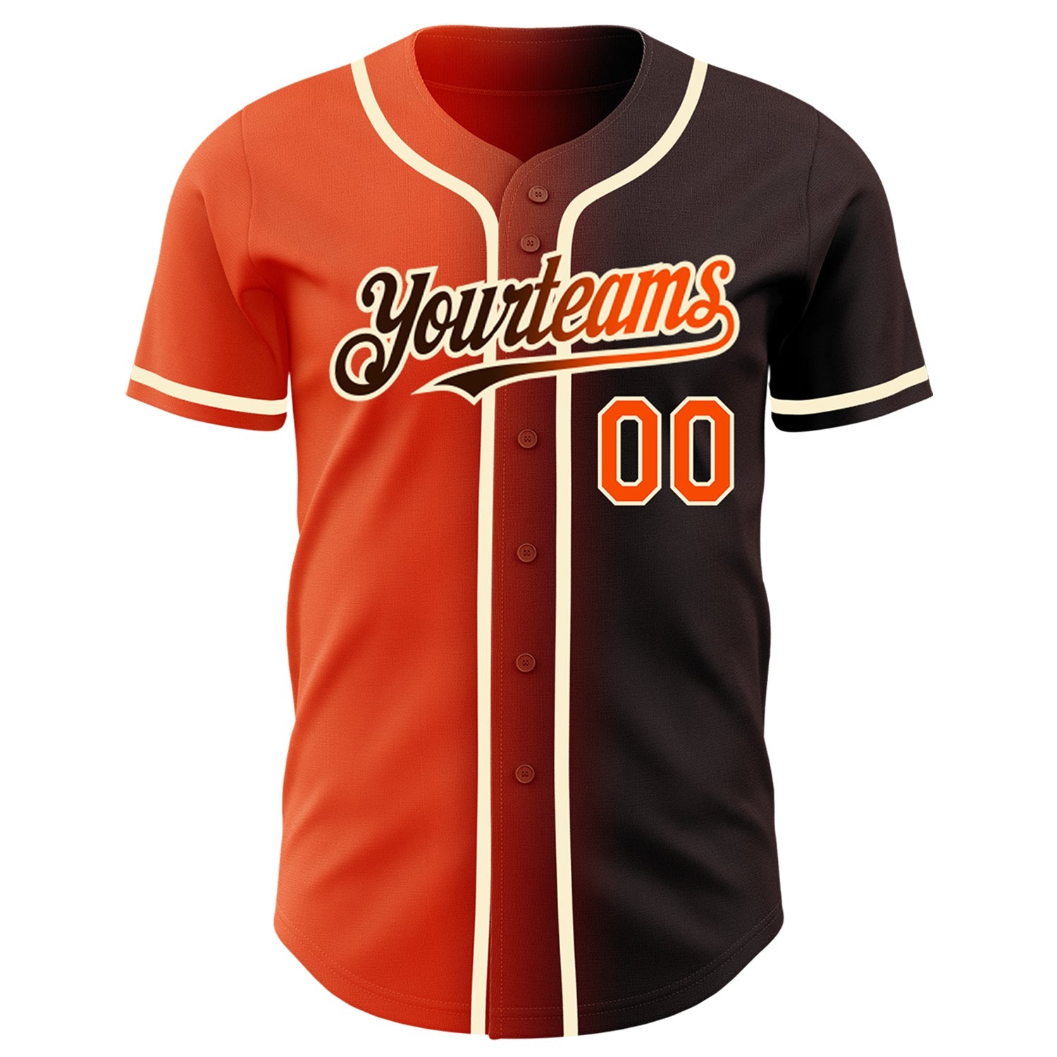 Custom Brown Orange-Cream Authentic Gradient Fashion Baseball Jersey view 2