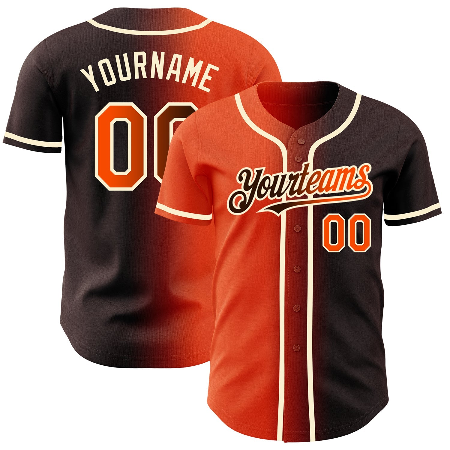 Custom Brown Orange-Cream Authentic Gradient Fashion Baseball Jersey - Main View