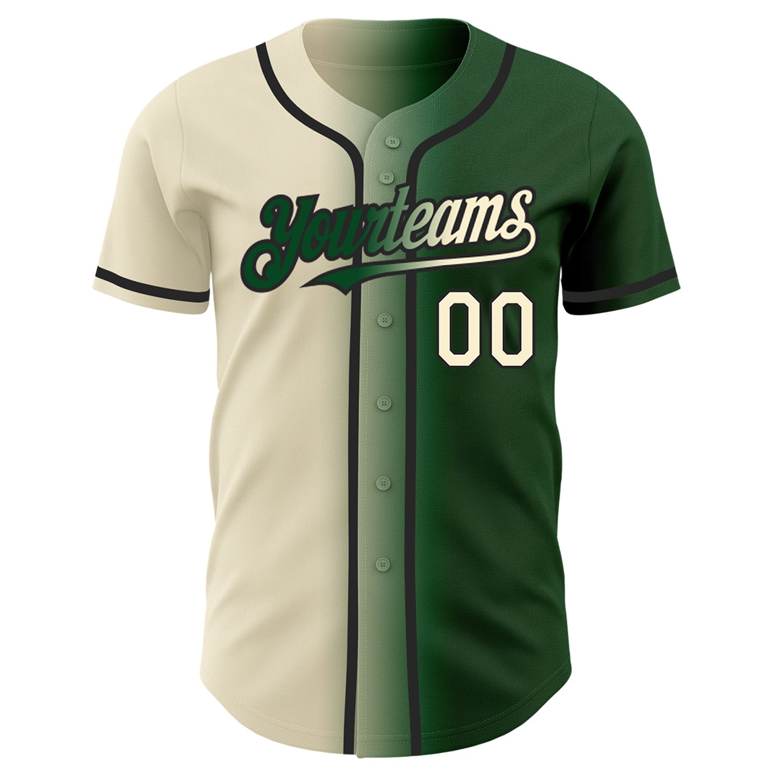Custom Green Cream-Black Authentic Gradient Fashion Baseball Jersey view 2
