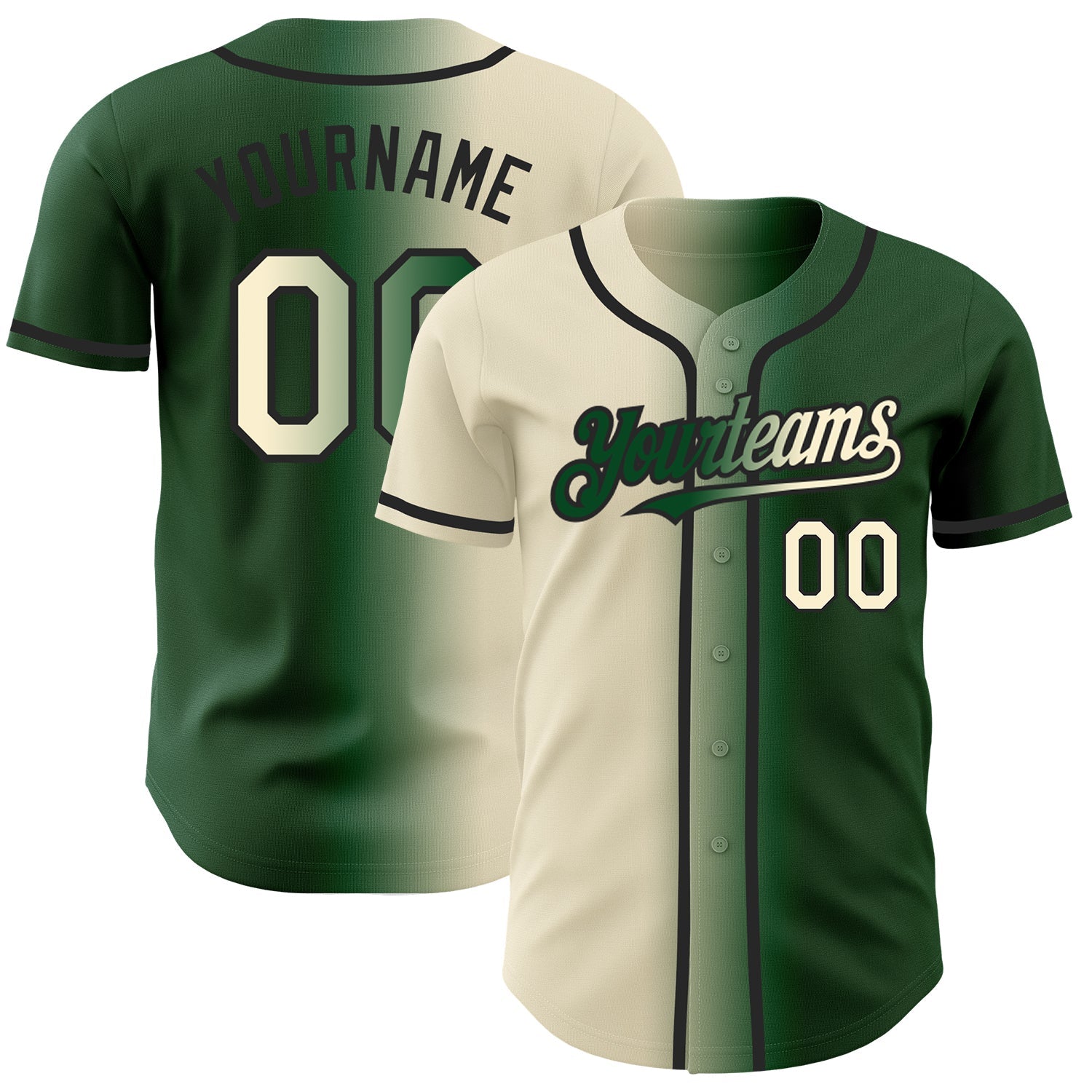 Custom Green Cream-Black Authentic Gradient Fashion Baseball Jersey - Main View