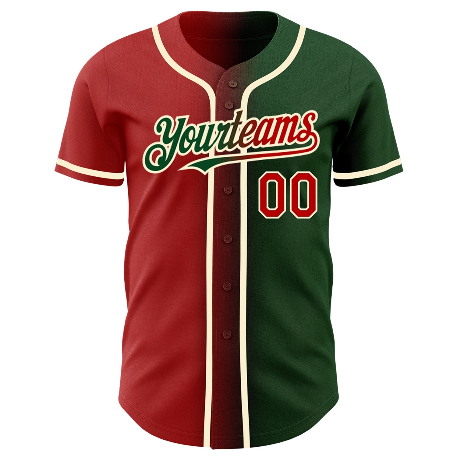 Custom Green Red-Cream Authentic Gradient Fashion Baseball Jersey view 2