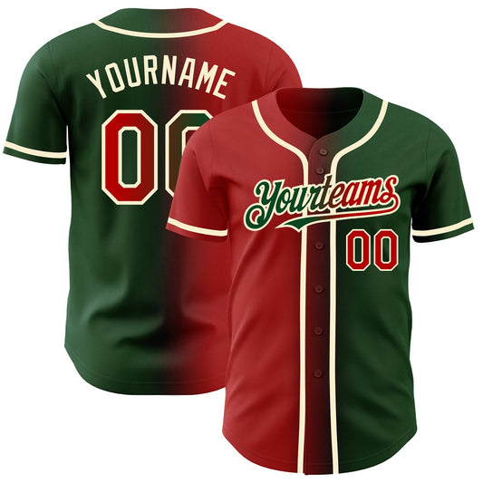 Custom Green Red-Cream Authentic Gradient Fashion Baseball Jersey - Main View