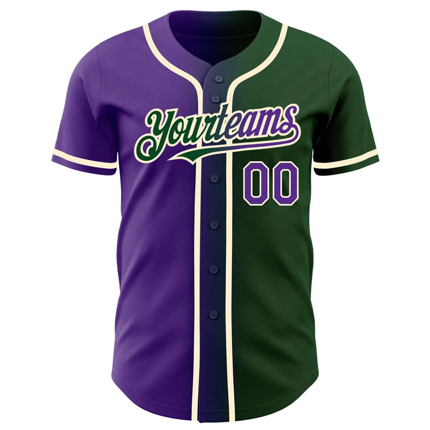 Custom Green Purple-Cream Authentic Gradient Fashion Baseball Jersey view 2