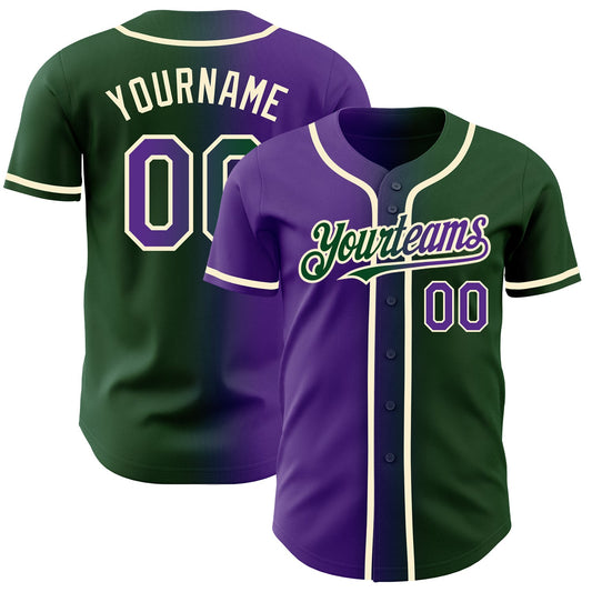 Custom Green Purple-Cream Authentic Gradient Fashion Baseball Jersey - Main View