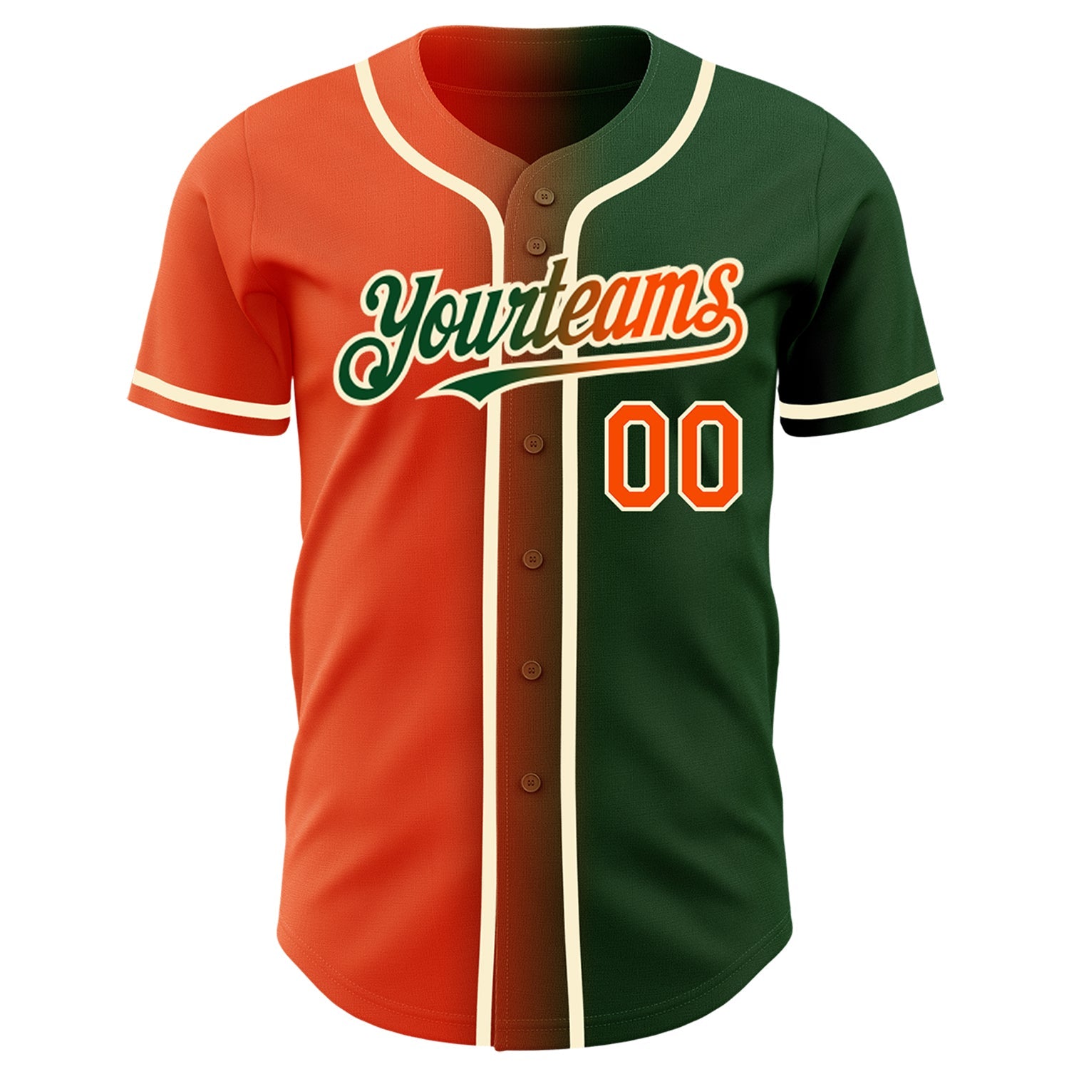 Custom Green Orange-Cream Authentic Gradient Fashion Baseball Jersey view 2