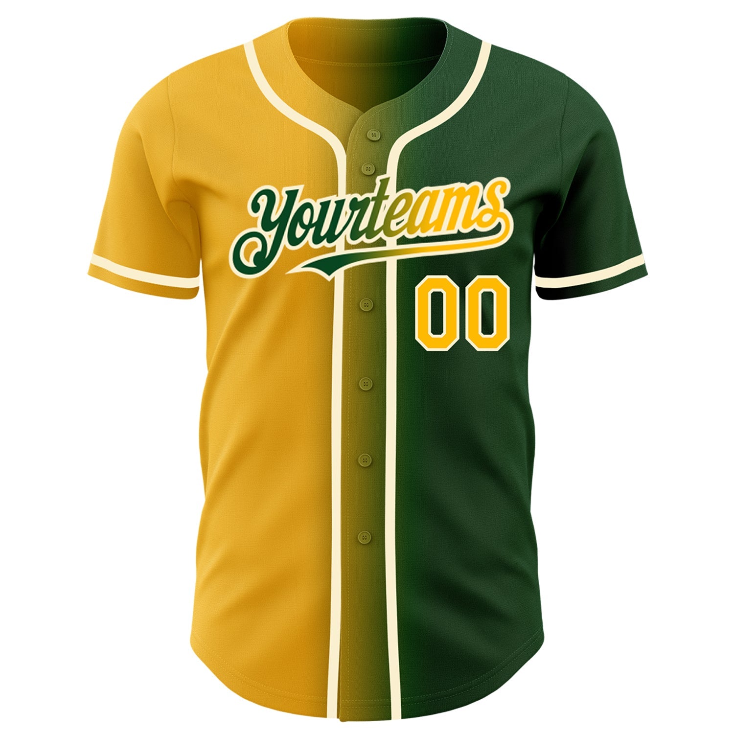 Custom Green Gold-Cream Authentic Gradient Fashion Baseball Jersey view 2