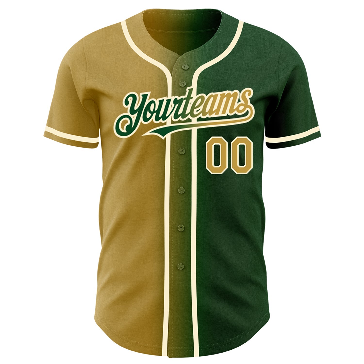 Custom Green Old Gold-Cream Authentic Gradient Fashion Baseball Jersey view 2