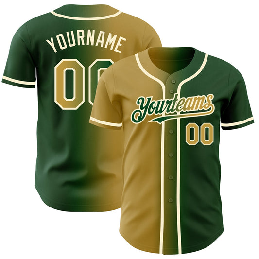Custom Green Old Gold-Cream Authentic Gradient Fashion Baseball Jersey - Main View