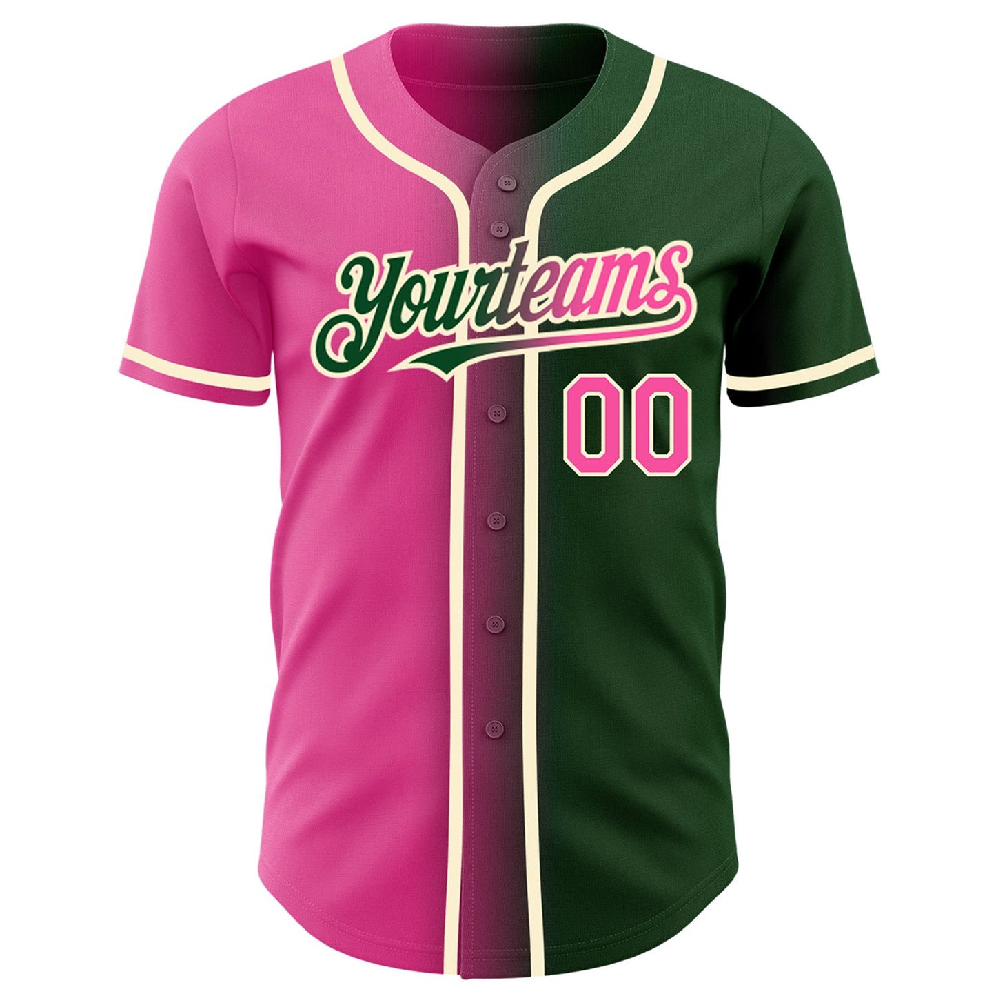 Custom Green Pink-Cream Authentic Gradient Fashion Baseball Jersey view 2