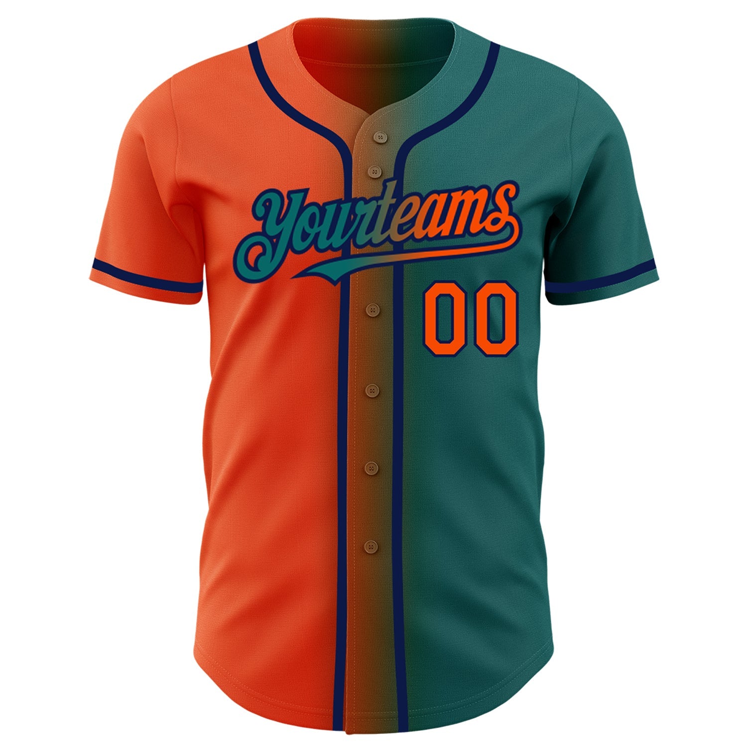 Custom Teal Orange-Navy Authentic Gradient Fashion Baseball Jersey view 2