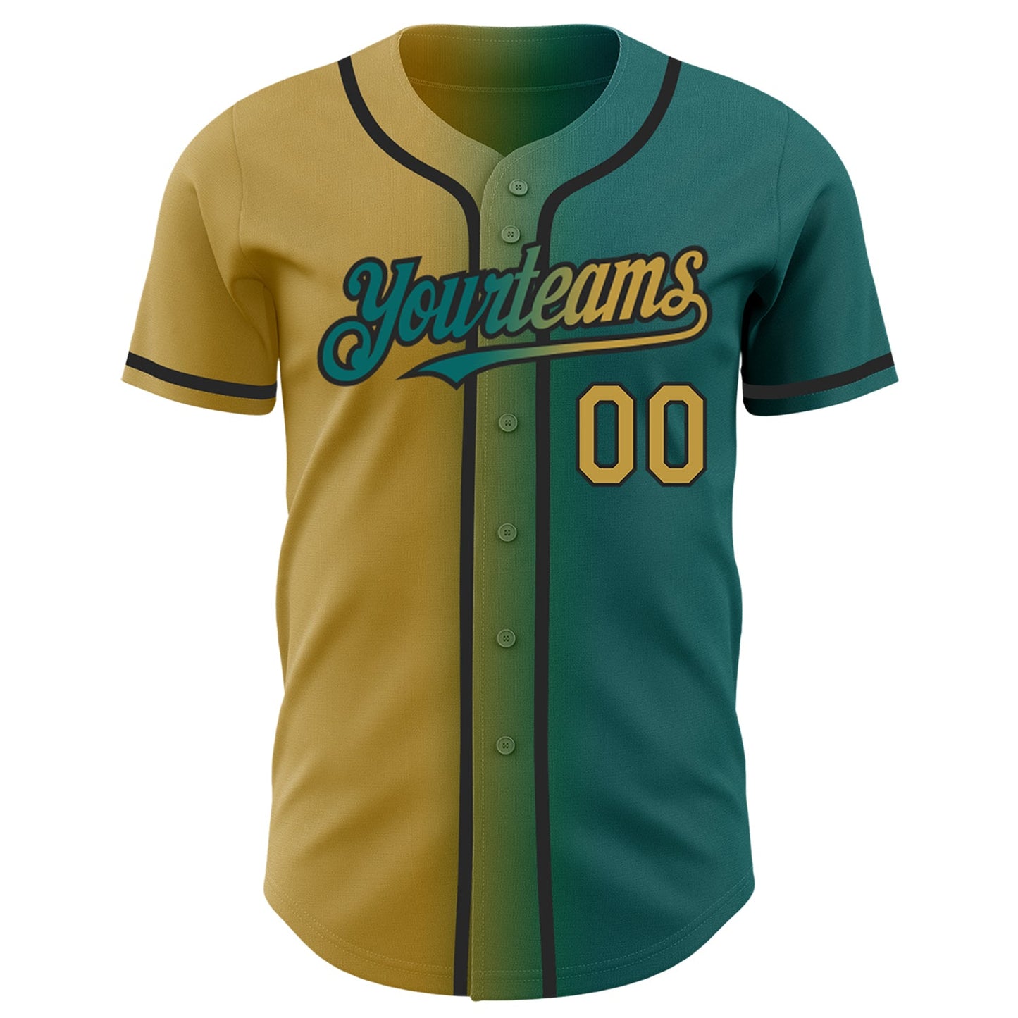 Custom Teal Old Gold-Black Authentic Gradient Fashion Baseball Jersey view 2