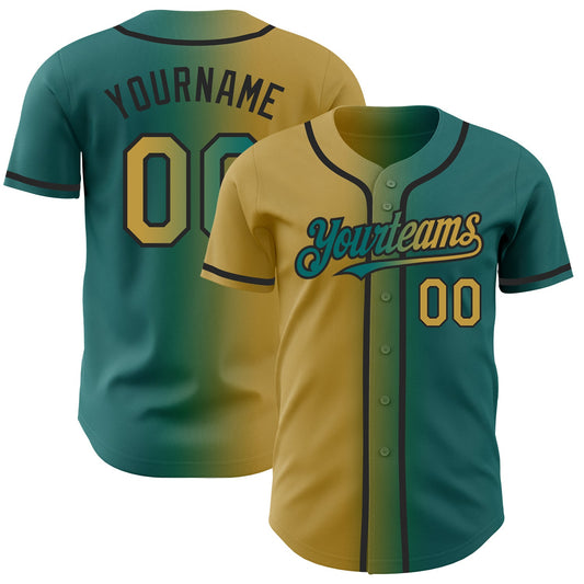 Custom Teal Old Gold-Black Authentic Gradient Fashion Baseball Jersey - Main View