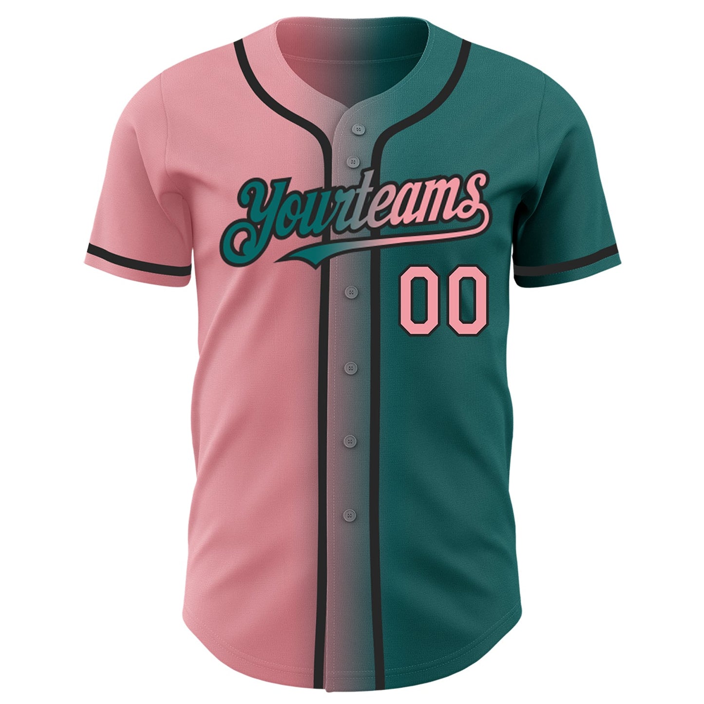 Custom Teal Medium Pink-Black Authentic Gradient Fashion Baseball Jersey view 2